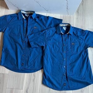Lot of 2 Carhartt Tradesman Carpenter Shirts Mens L Blue Short Sleeve Workwear